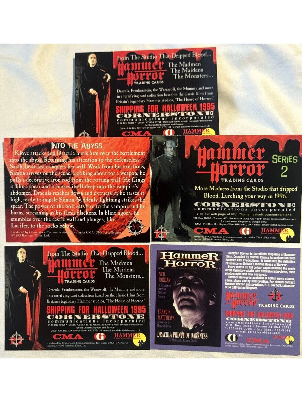 1995 Cornerstone HAMMER HORROR Series 1 P2 P3 54 P1 & P1 Series 2 Promo Cards NM